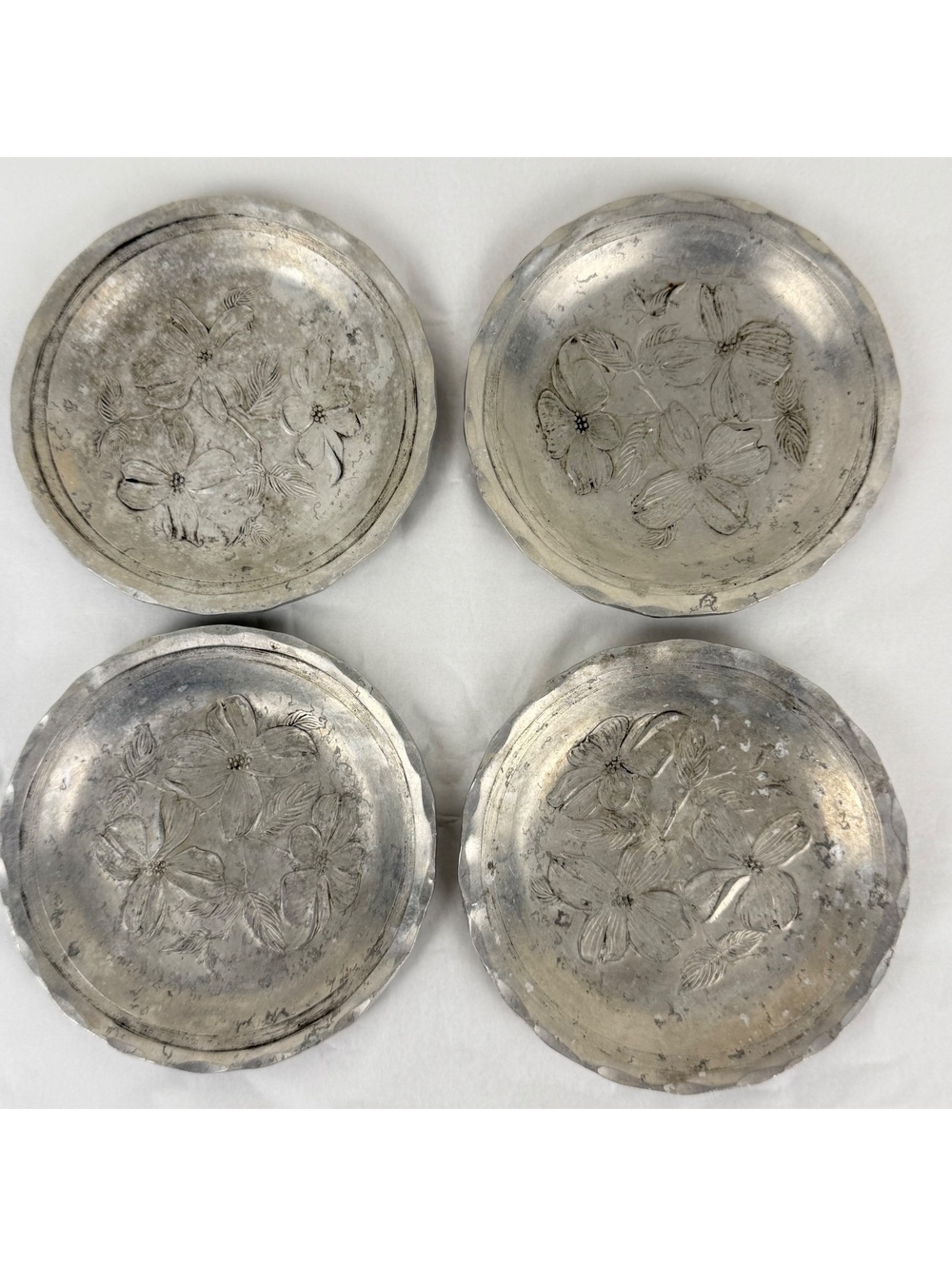 Vintage Wendell August Forge Quaker State Dogwood Aluminum Coasters Set of 4